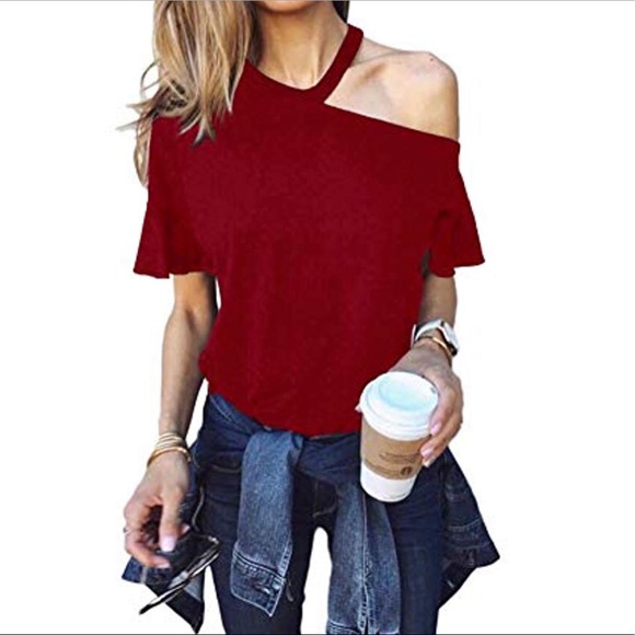 Tops - Short Ruffles Sleeve Lightweight Tunic T Shirt